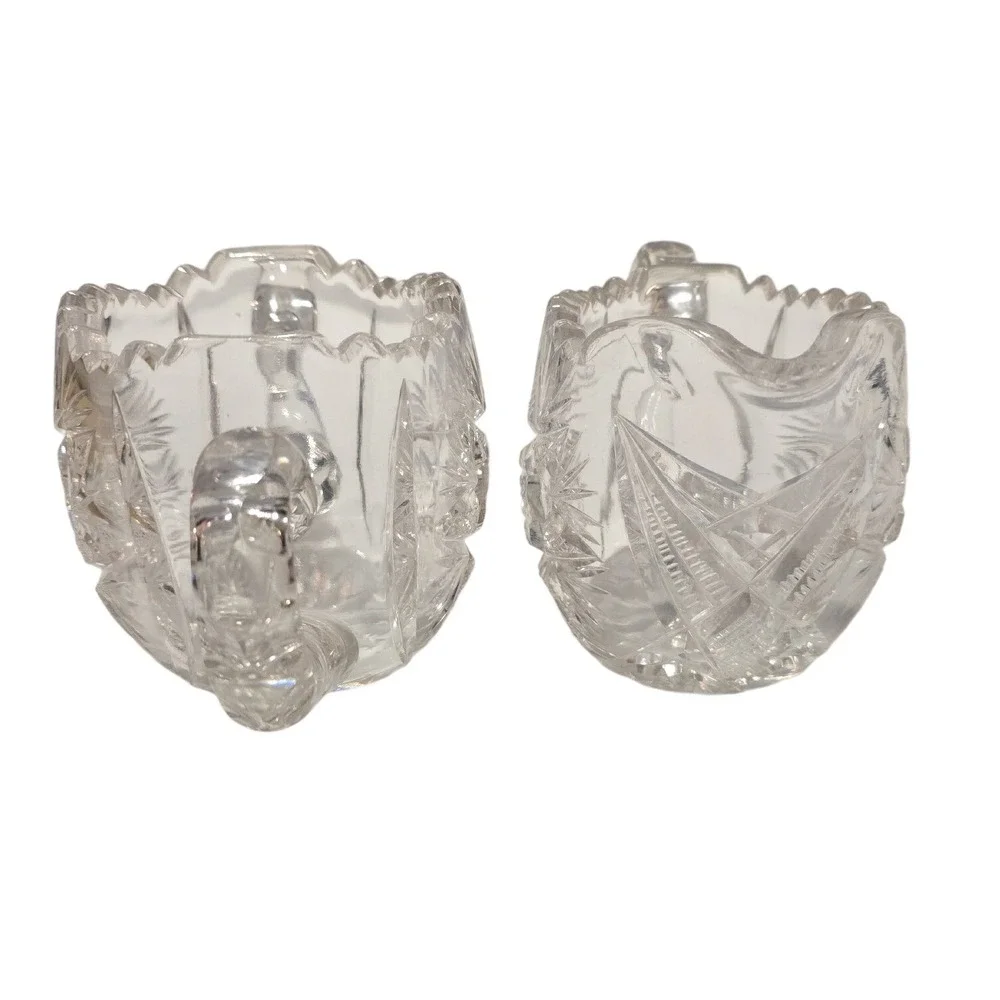 Vintage American Brilliant EAPG Clear Cut Glass Starburst Creamer and Sugar Set‎